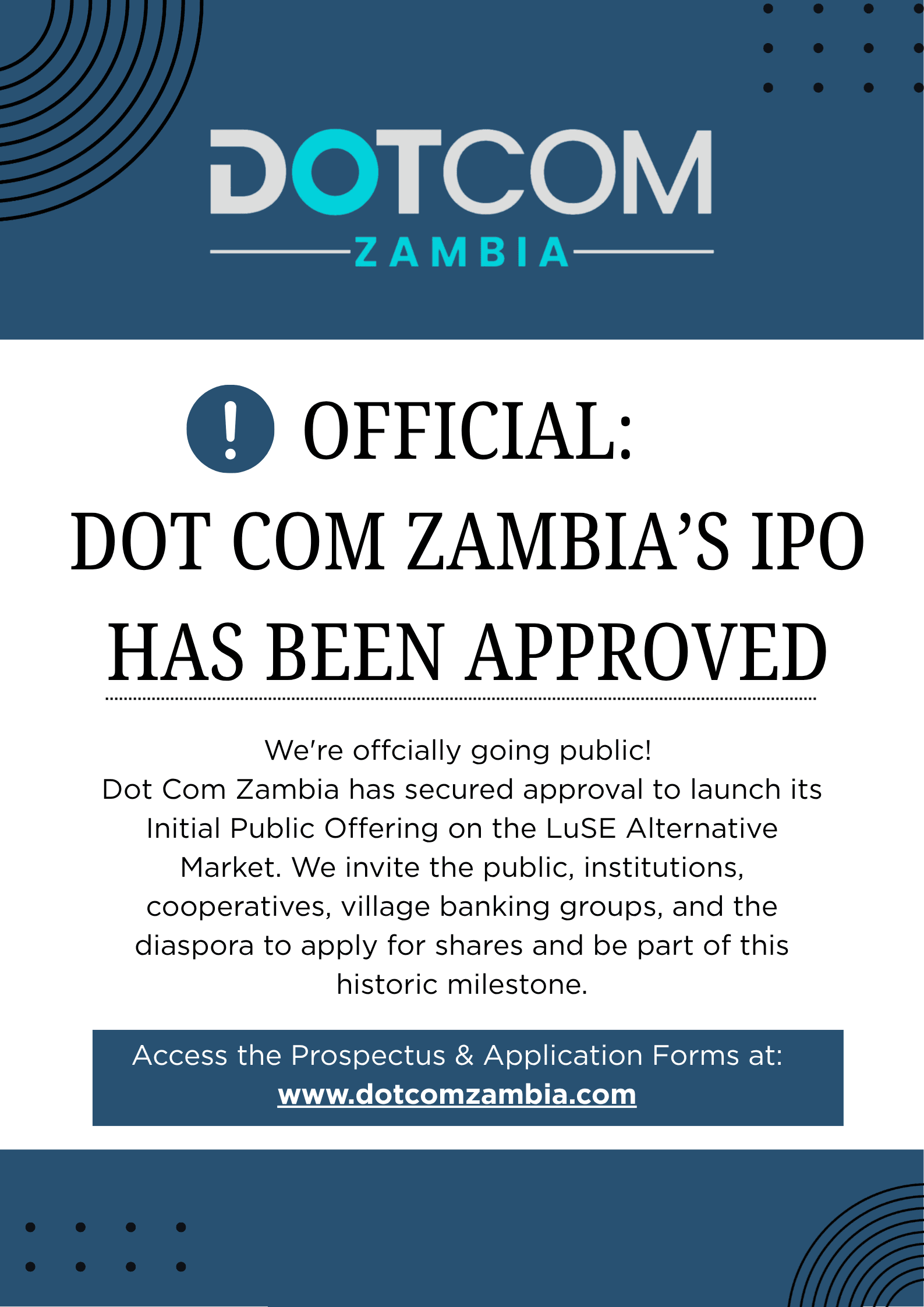 Dot Com Zambia IPO - LuSE Alternative Market Listing