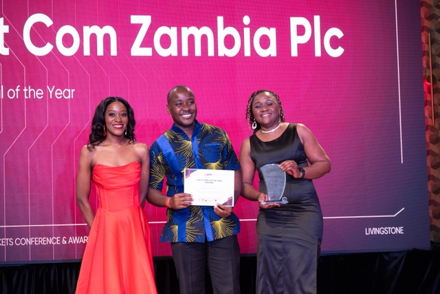 Dot Com Zambia PLC receiving the Equity Deal of the Year award at ZCMCA 2026